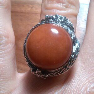 Bali Legacy Red Jade Sterling Silver Dragon Ring (Size 7)